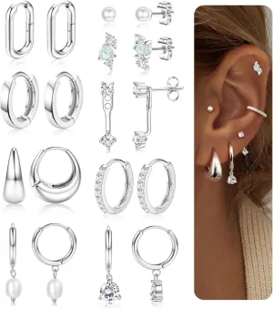 LOLIAS Small Gold Hoop Earring Stacks for Women - 14K Gold Plated Huggie Stud Hoop Earrings Hypoallergenic Stainless Steel Cartilage Earring Sets for Multiple Piercing Lightweight 9Pairs