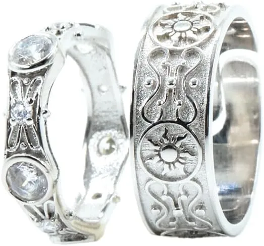 Lost Princess and Flynn Couple Rings, Royal Sun Couple Rings, 925 Sterling Silver