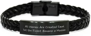 Love Musician Braided Leather Bracelet, All Women Are Created Equal but, Special Engraved Bracelet For Coworkers From Colleagues, Bangle bracelet, Cuff bracelet, Friendship bracelet, Beaded bracelet,