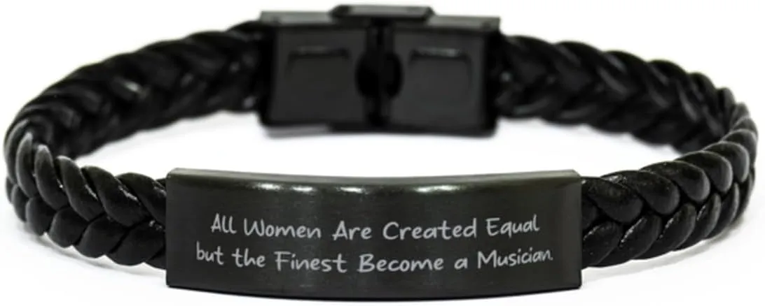 Love Musician Braided Leather Bracelet, All Women Are Created Equal but, Special Engraved Bracelet For Coworkers From Colleagues, Bangle bracelet, Cuff bracelet, Friendship bracelet, Beaded bracelet,