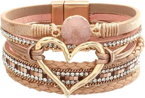 Love Woven Bracelet Multi Layer Bracelet Leather Bracelets For Women Men Christmas Birthday Color Rope en Hoop Earrings (A, One Size)