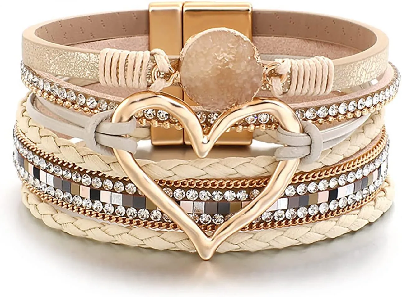 Love Woven Bracelet Multi Layer Bracelet Leather Bracelets For Women Men Christmas Birthday Color Rope en Hoop Earrings
