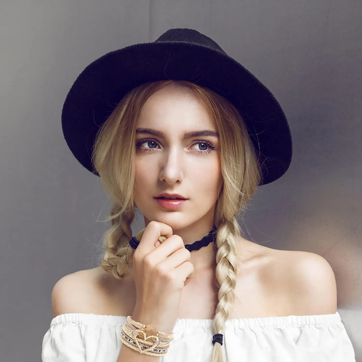 Love Woven Bracelet Multi Layer Bracelet Leather Bracelets For Women Men Christmas Birthday Color Rope en Hoop Earrings
