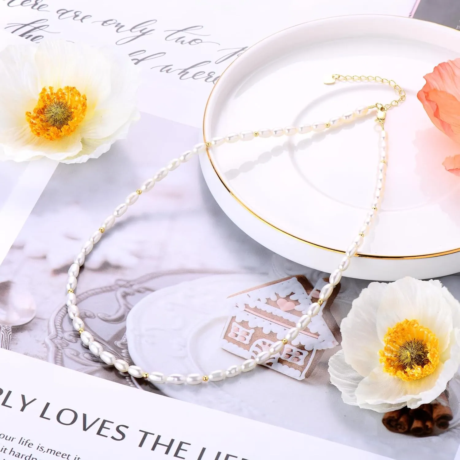 Luxury Pearl Wedding Necklace with Cubic Zirconia Crystal, Hand Picked Freshwater Pearls Choker Necklaces Jewelry Gifts for Bride Bridesmaid