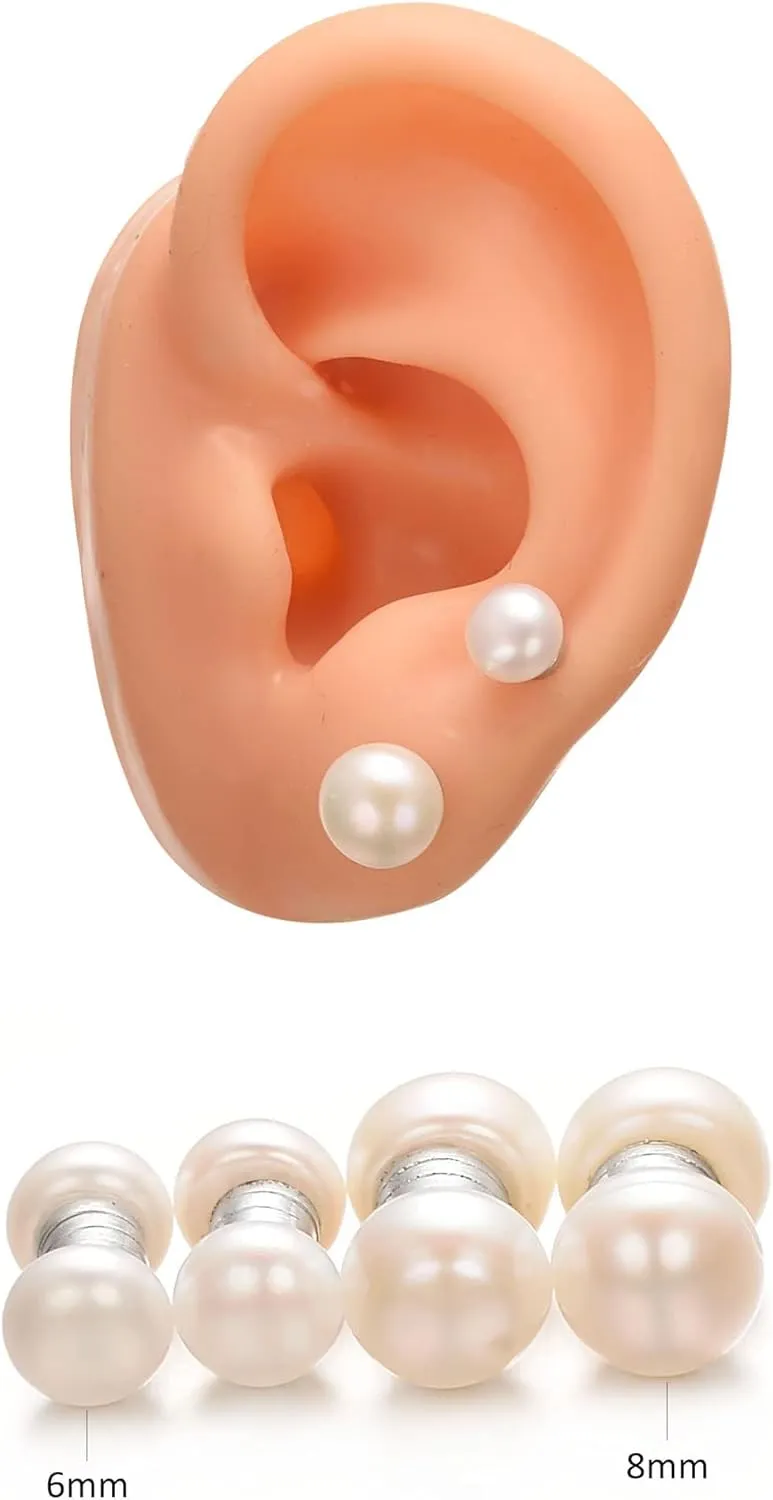 Magnetic Pearl Earrings for Women Freshwater Pearl Clip Earrings Silver Magnet Fake Earrings for Non Pierced Ears 6mm 8mm