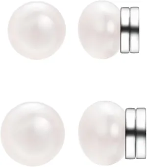 Magnetic Pearl Earrings for Women Freshwater Pearl Clip Earrings Silver Magnet Fake Earrings for Non Pierced Ears 6mm 8mm