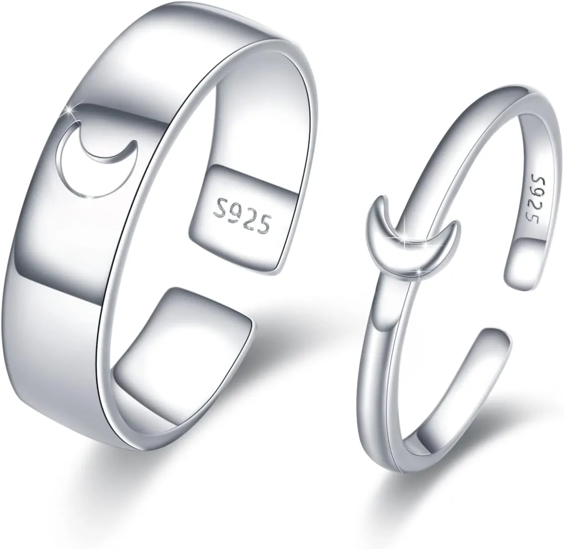 Matching Rings for Couples 925 Sterling Silver Matching Moon Promise Rings Wedding Ring Sets for Him and Her Adjustable Matching Rings Minimalist Jewelry Gifts for Couple