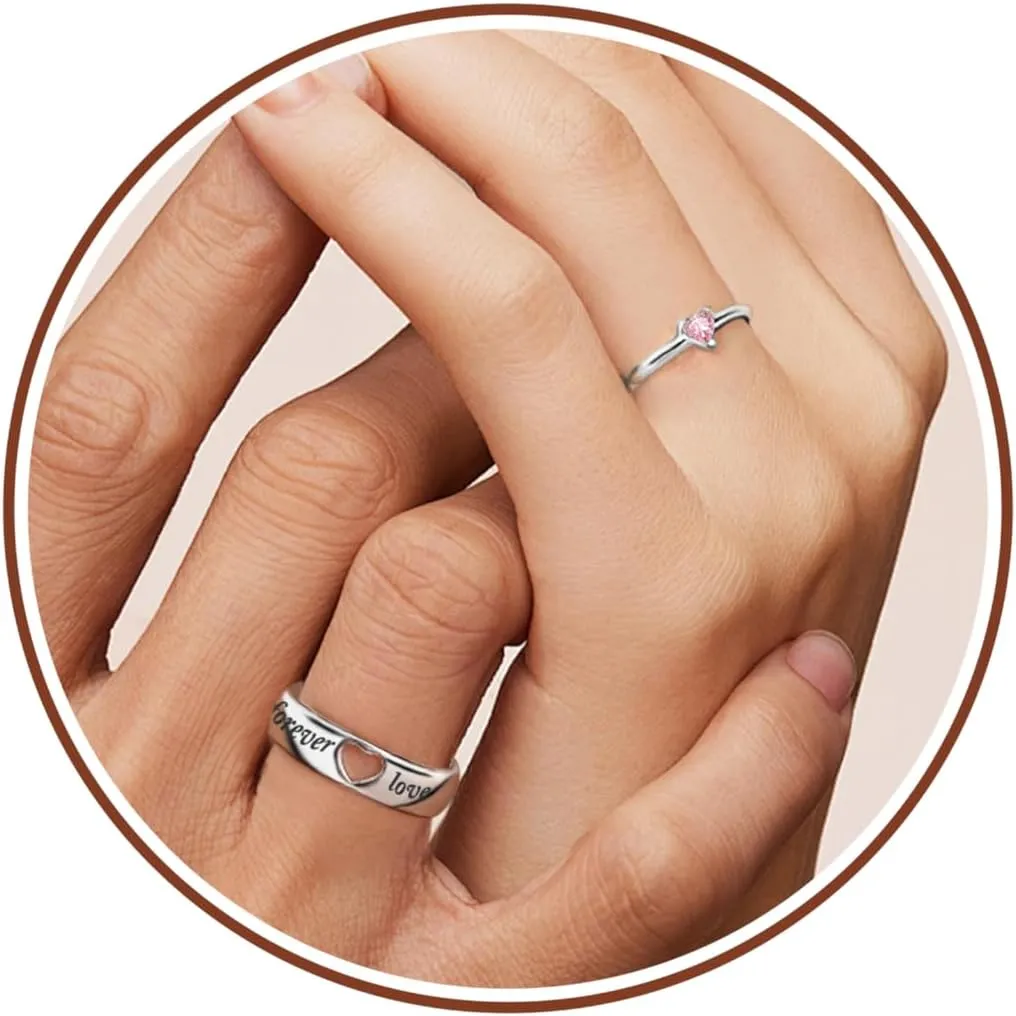 Matching Rings for Couples, Birthstone Rings for Women Adjustable Birthday Gifts for Girlfriend Boyfriend Love You Forever Wedding Bands Sets for Her Him Anniversary Engagement Jewelry