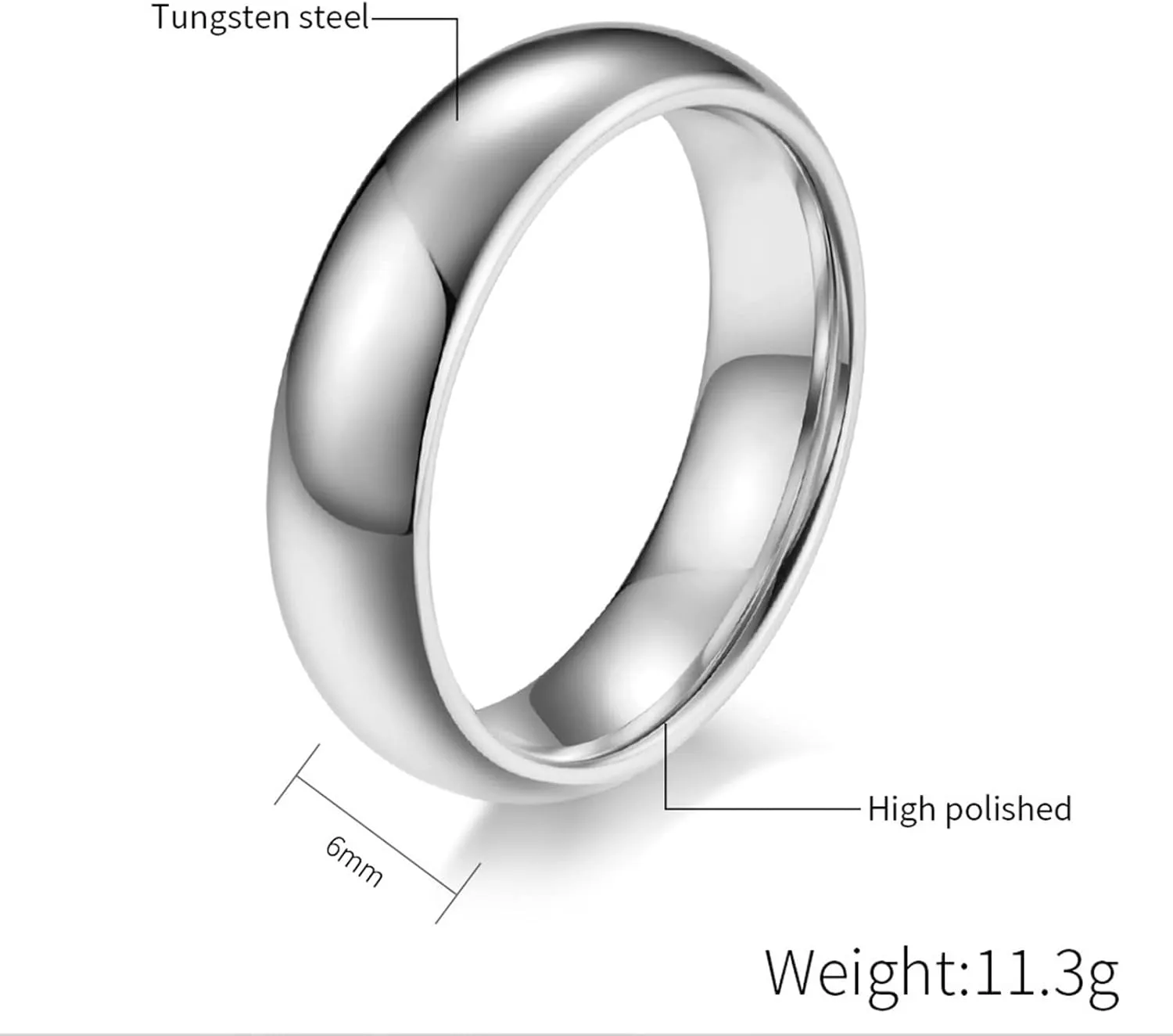 Matching Rings for Couples, Men's Rings Tungsten Carbide Silver Polished Ring 6mm Proposal Couple Ring