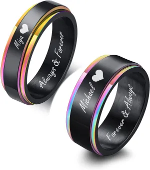 MEALGUET Personalized Couple Rings,Custom Engrave Tungsten/Stainless Steel His and Her Matching Promise Wedding Ring Set for Men Women,Custom Spinner Rings,Gifts for Valentine's Day