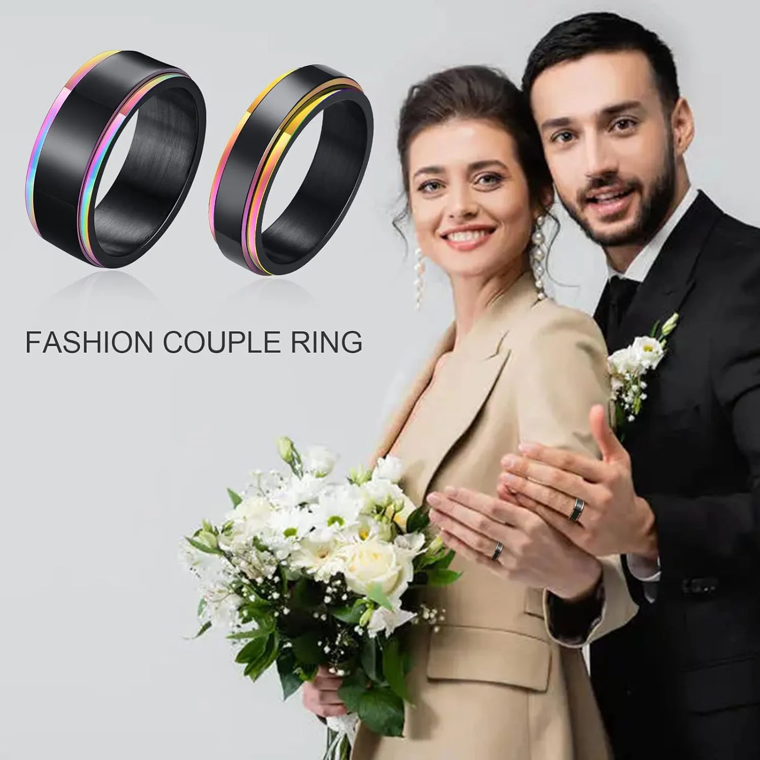 MEALGUET Personalized Couple Rings,Custom Engrave Tungsten/Stainless Steel His and Her Matching Promise Wedding Ring Set for Men Women,Custom Spinner Rings,Gifts for Valentine's Day