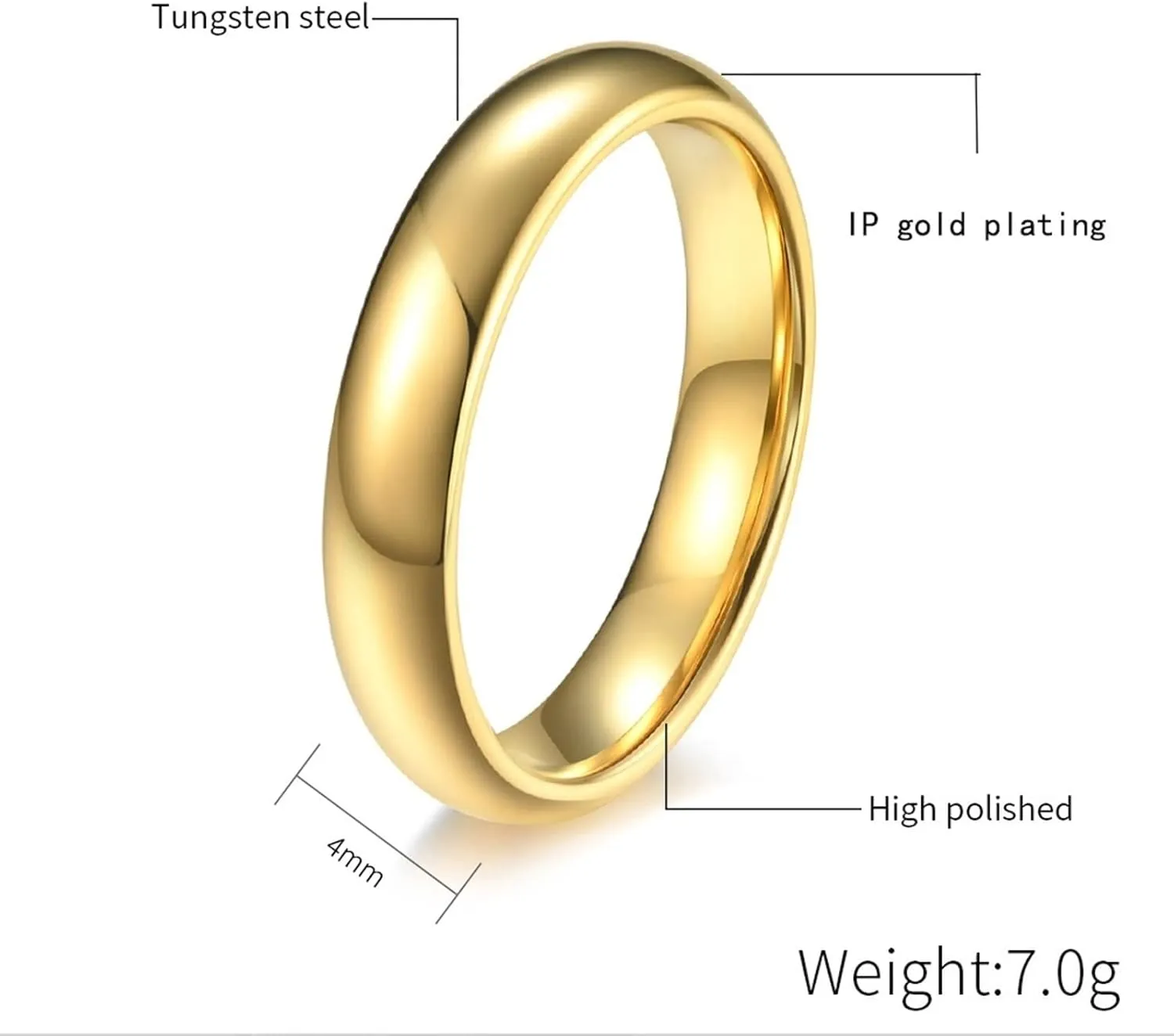 Men Couple Rings, Gold Tungsten Rings for Women Polished Ring 4mm 6mm Proposal Couple Ring
