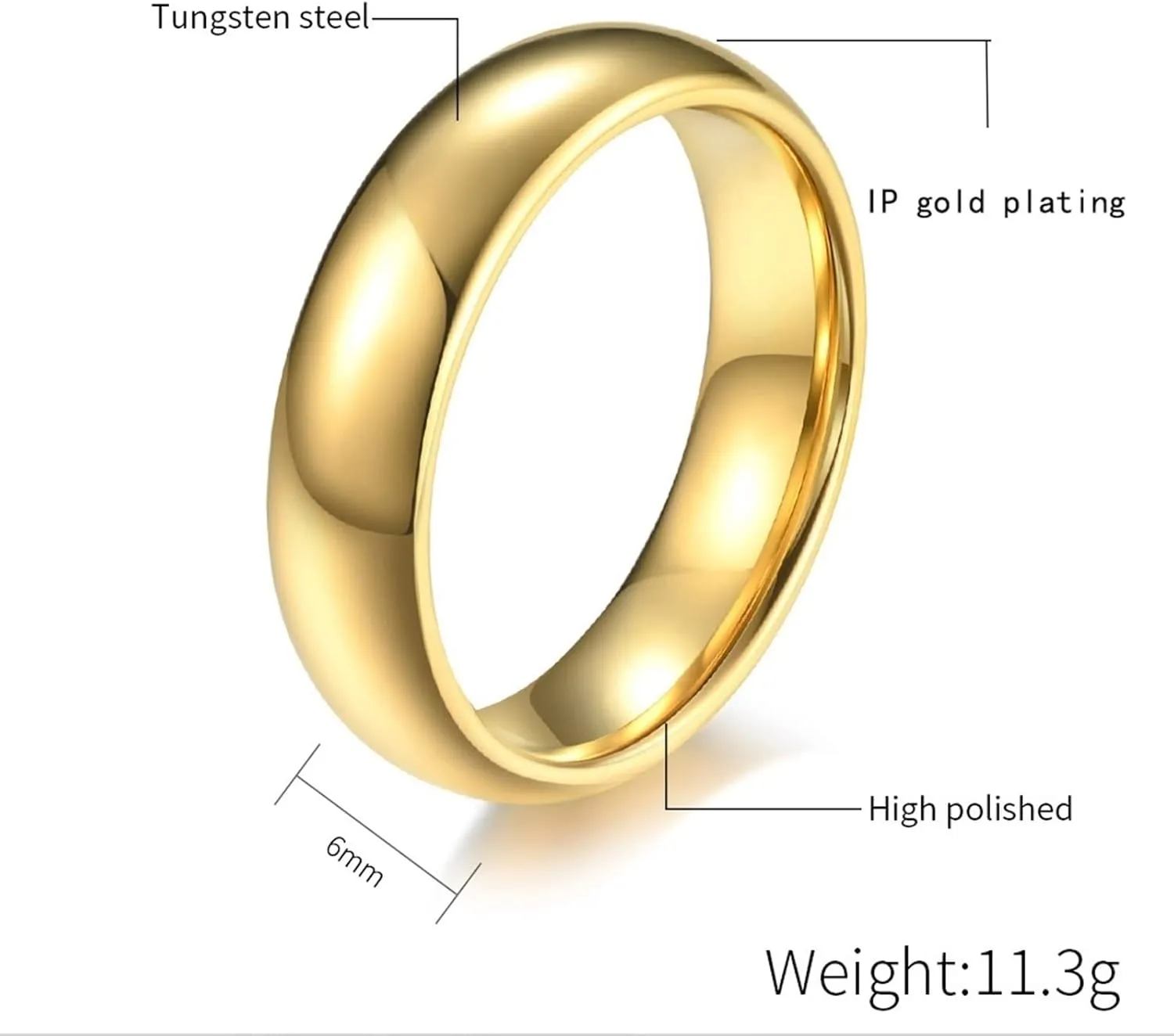 Men Couple Rings, Gold Tungsten Rings for Women Polished Ring 4mm 6mm Proposal Couple Ring