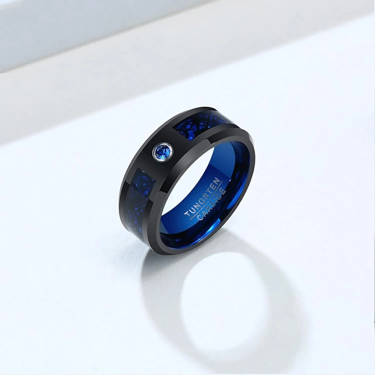 Men Couple Rings, Mens Tungsten Rings Black 8mm Ring Beveled Edges with Zirconia Valentine's Day Couple Rings