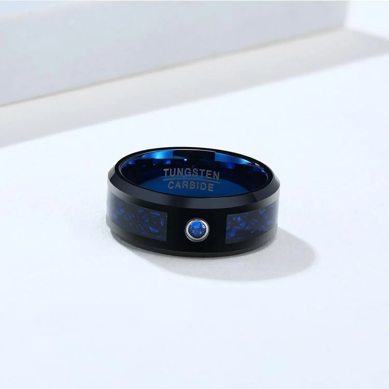 Men Couple Rings, Mens Tungsten Rings Black 8mm Ring Beveled Edges with Zirconia Valentine's Day Couple Rings