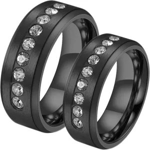 Men's Engagement Rings, Men Stainless Steel Rings 8mm Black Ring with Zirconia Proposal Couple Ring