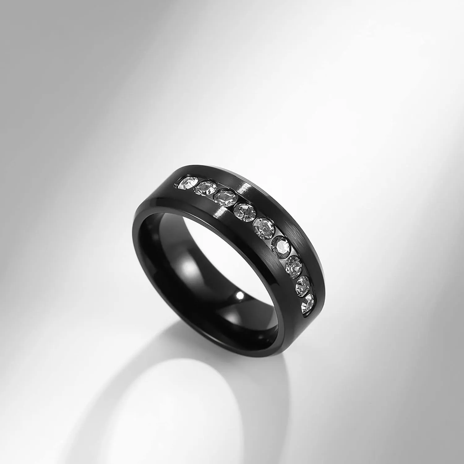 Men's Engagement Rings, Men Stainless Steel Rings 8mm Black Ring with Zirconia Proposal Couple Ring