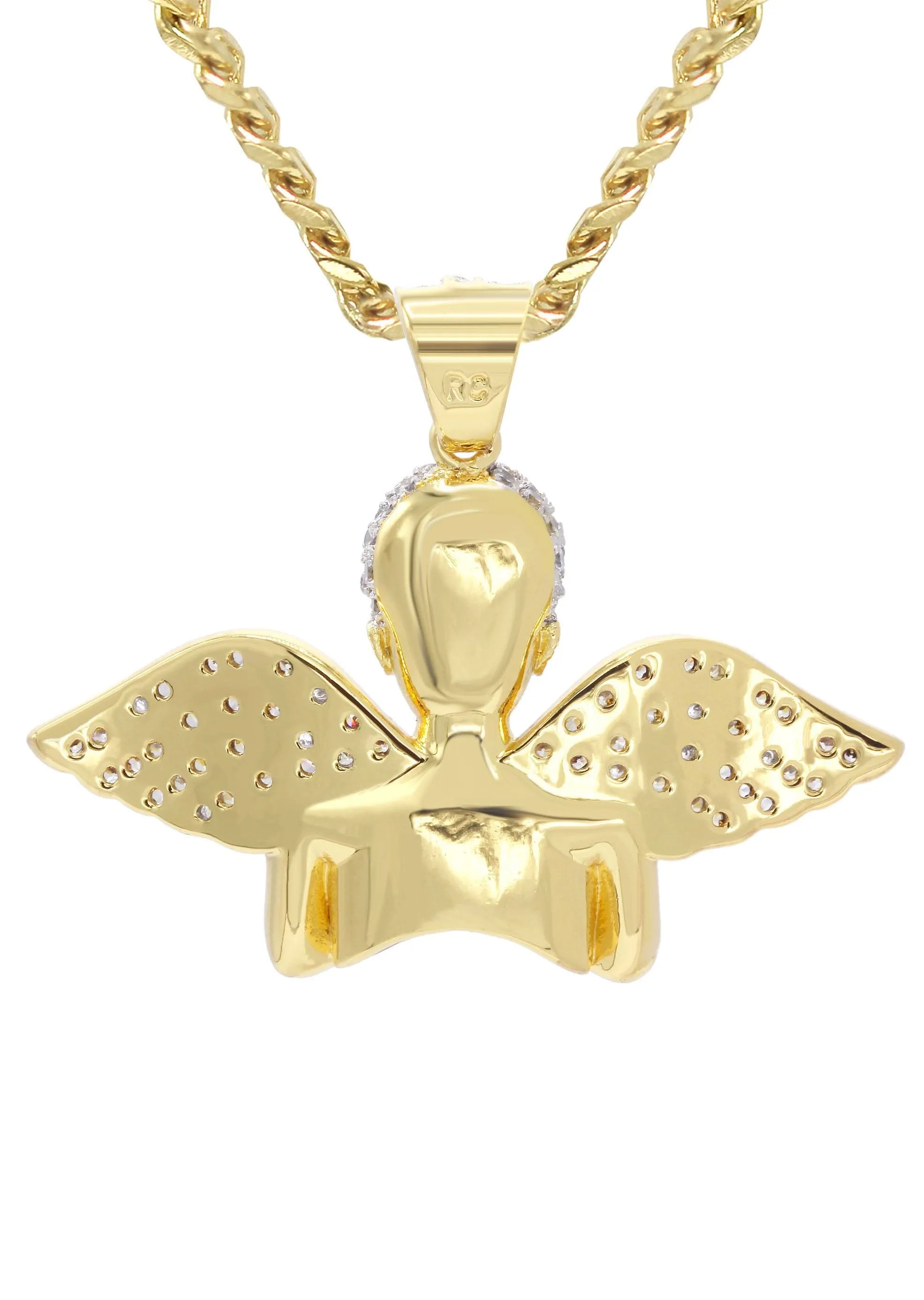 Mens Gold Plated Cuban Link Chain & Angel Pendant | Appx. 19.4 Grams