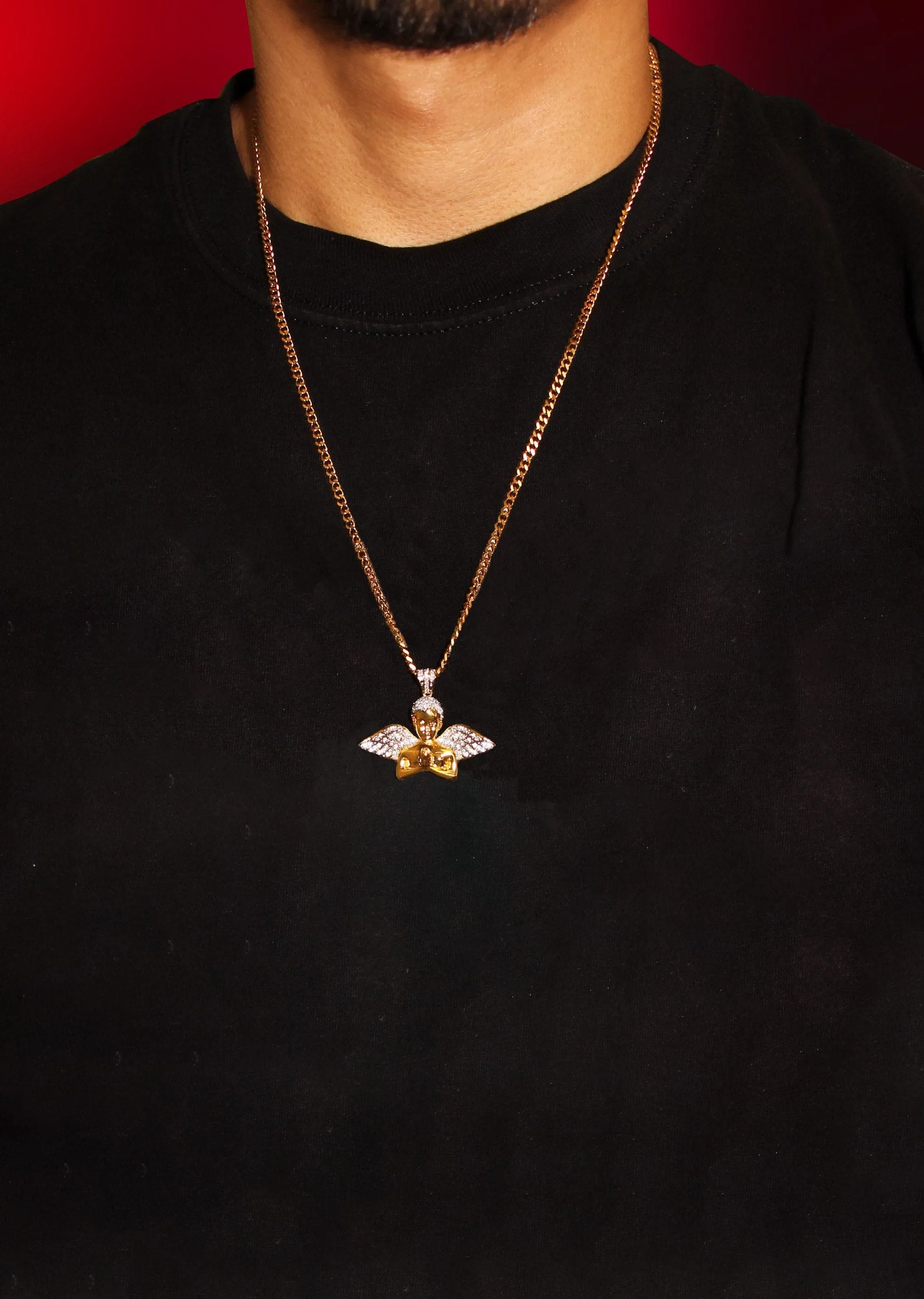 Mens Gold Plated Cuban Link Chain & Angel Pendant | Appx. 19.4 Grams