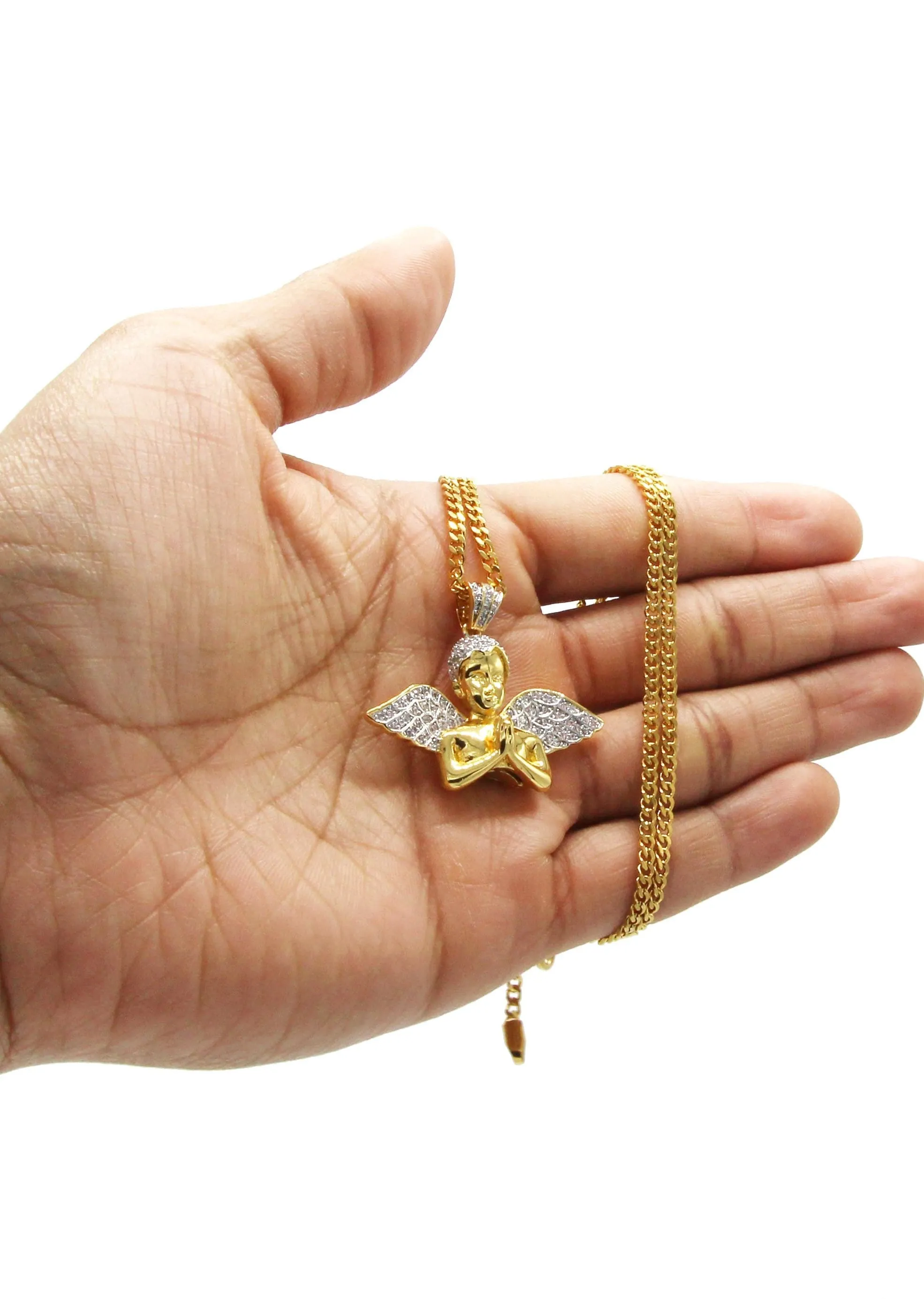 Mens Gold Plated Cuban Link Chain & Angel Pendant | Appx. 19.4 Grams