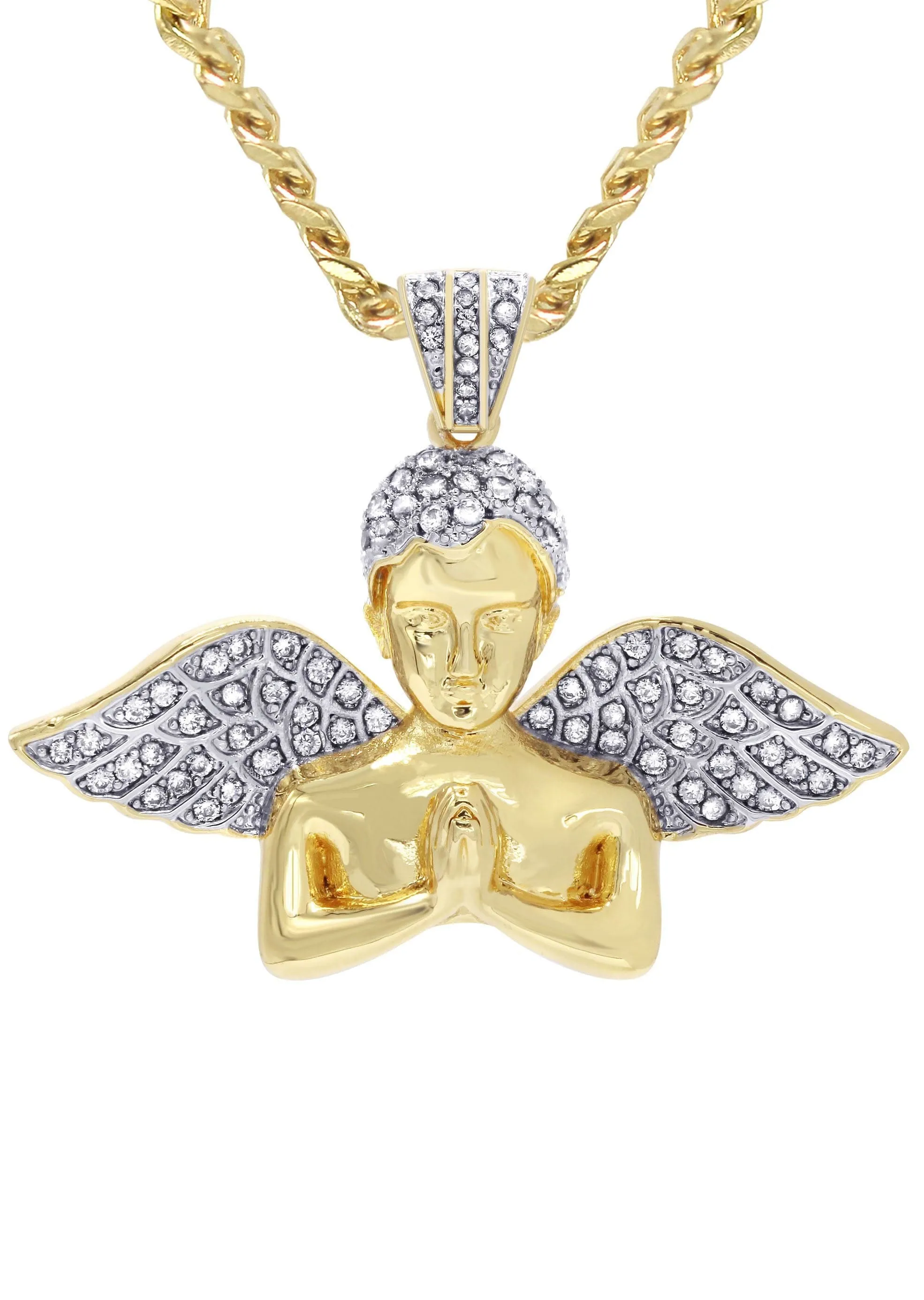 Mens Gold Plated Cuban Link Chain & Angel Pendant | Appx. 19.4 Grams