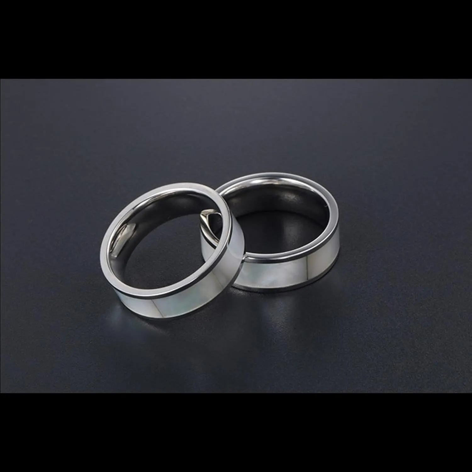 Men's Promise Rings, Mens Wedding Band Titanium 2PCS Stainless Steel Silver Ring Inlay Pearl Mother Sz Women 6 Men 7 for Couple Mother's Day Jewelry