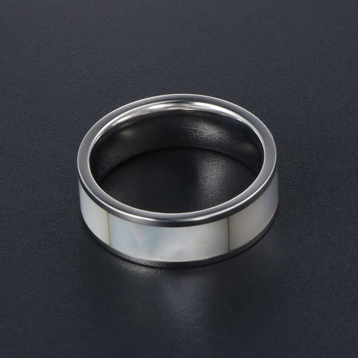 Men's Promise Rings, Mens Wedding Band Titanium 2PCS Stainless Steel Silver Ring Inlay Pearl Mother Sz Women 6 Men 7 for Couple Mother's Day Jewelry