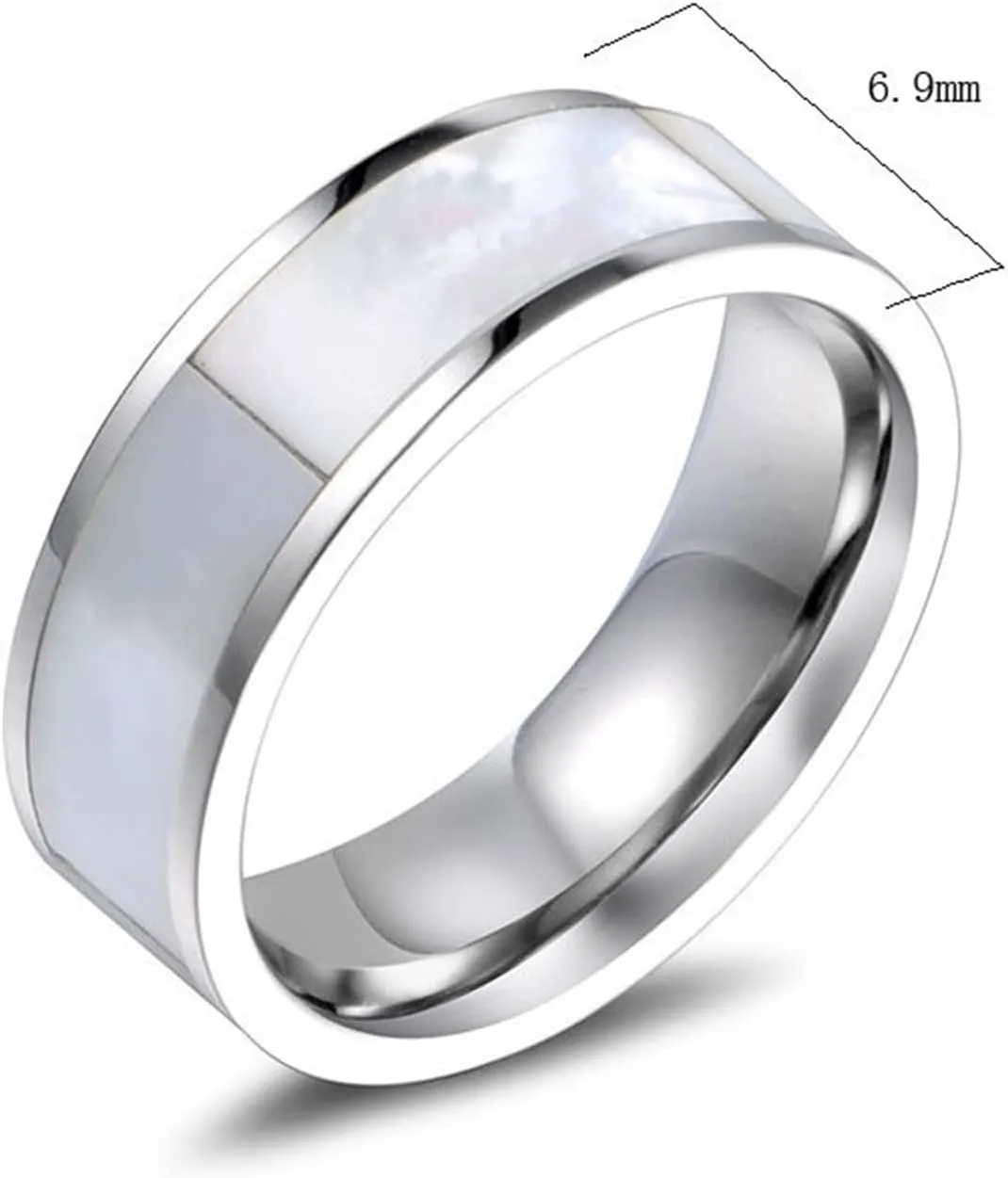 Men's Promise Rings, Mens Wedding Band Titanium 2PCS Stainless Steel Silver Ring Inlay Pearl Mother Sz Women 6 Men 7 for Couple Mother's Day Jewelry