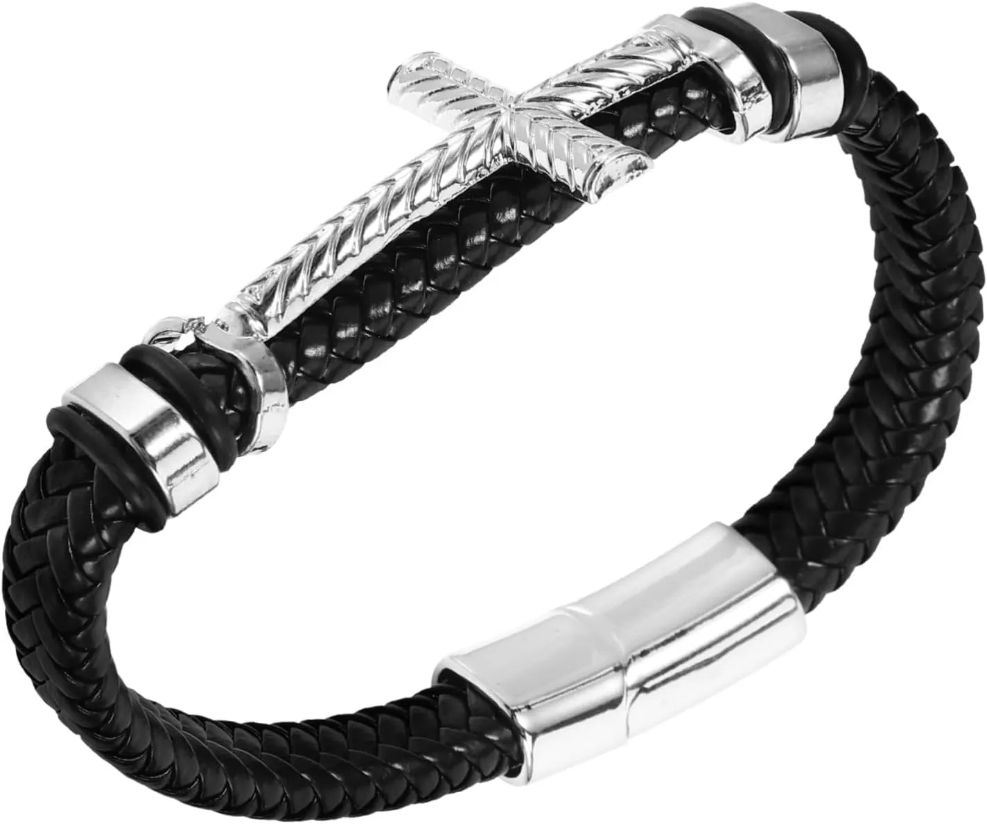 Men's Pu Leather Braided Bracelet Cross Woven Bangle for Fashionable Men