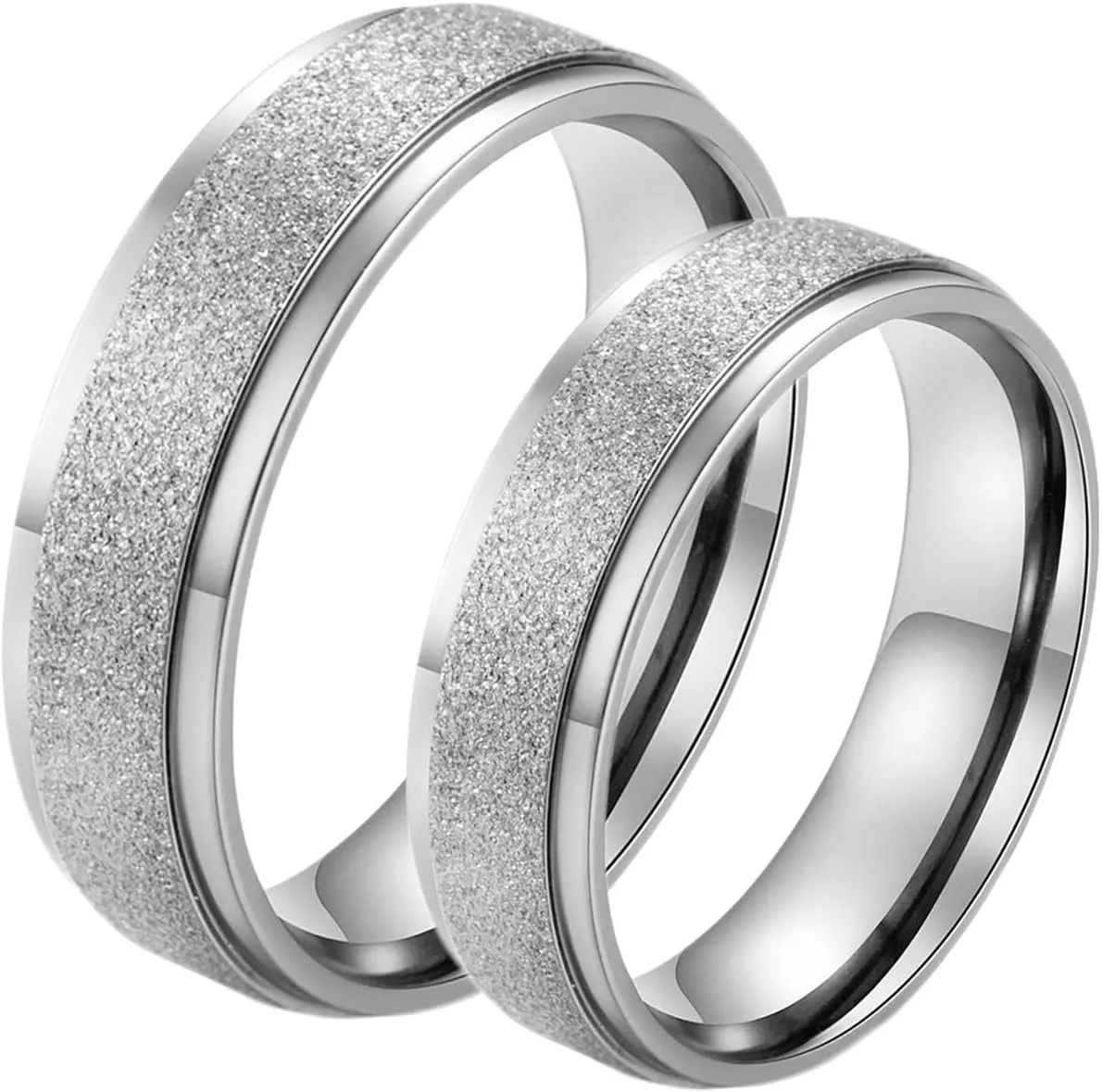 Men's Rings Silver, Stainless Steel Ring for Women 6mm Silver Matte Ring Engagement Couple Rings