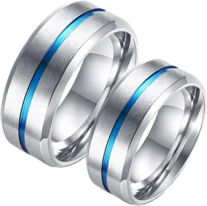 Men's Silver Ring, Men's Stainless Steel Rings 8mm Silver Brushed Ring Beveled Edge Valentine's Day Couple Rings