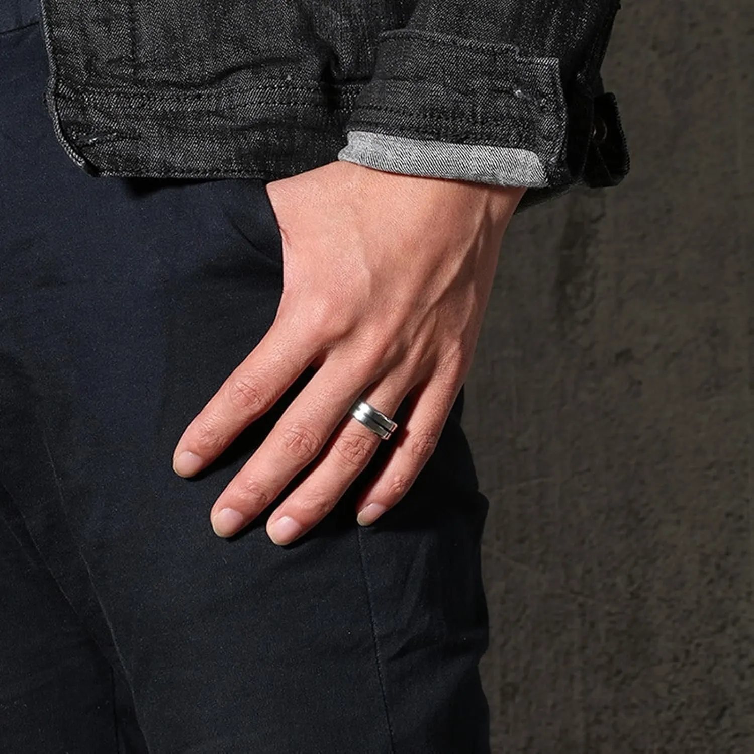 Men's Silver Ring, Men's Stainless Steel Rings 8mm Silver Brushed Ring Beveled Edge Valentine's Day Couple Rings