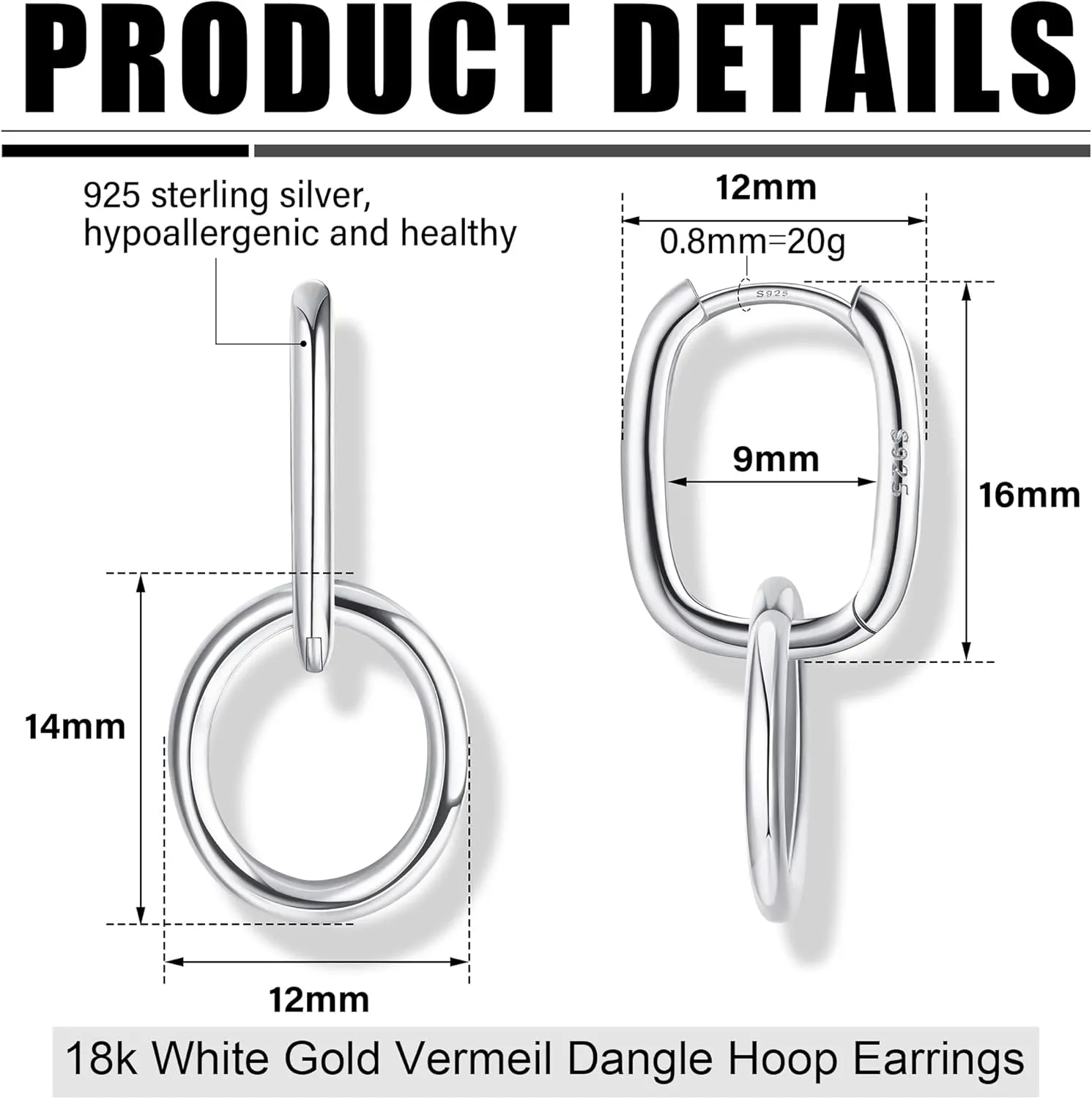 MILACOLATO 925 Sterling Silver Hoop Earrings for Women 18K Gold Silver Plated Drop Dangle Hoop Earrings with Charms Cross Spike Moon Star Paperclip Link Statement Earrings Convertible Link Huggie Earrings Hypoallergenic