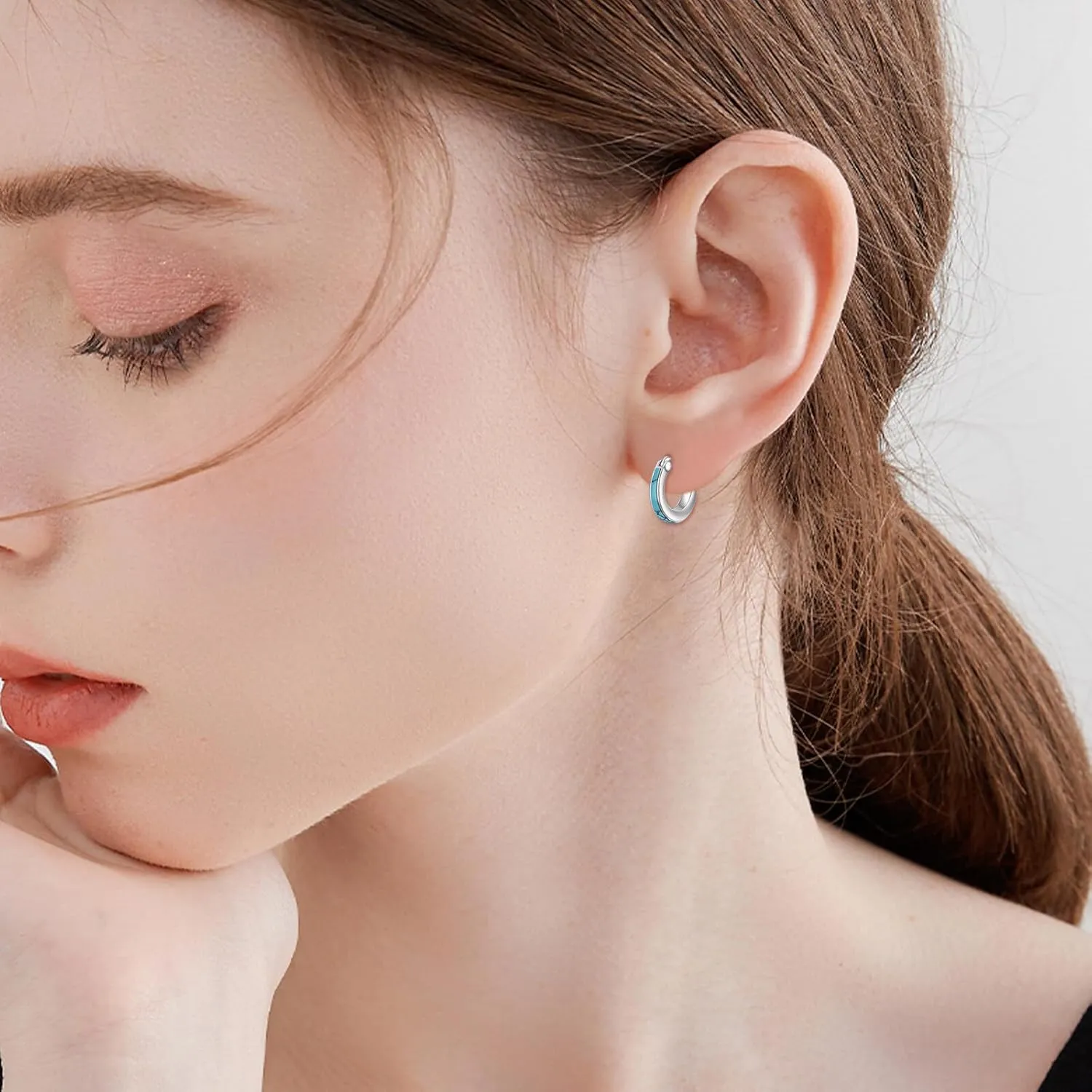 Moonstone/Pink Opal/Blue/Abalone Hoop Earrings for Women Sterling Silver Small Hoop Earrings Teardrop Huggie Earrings Jewelry Gifts