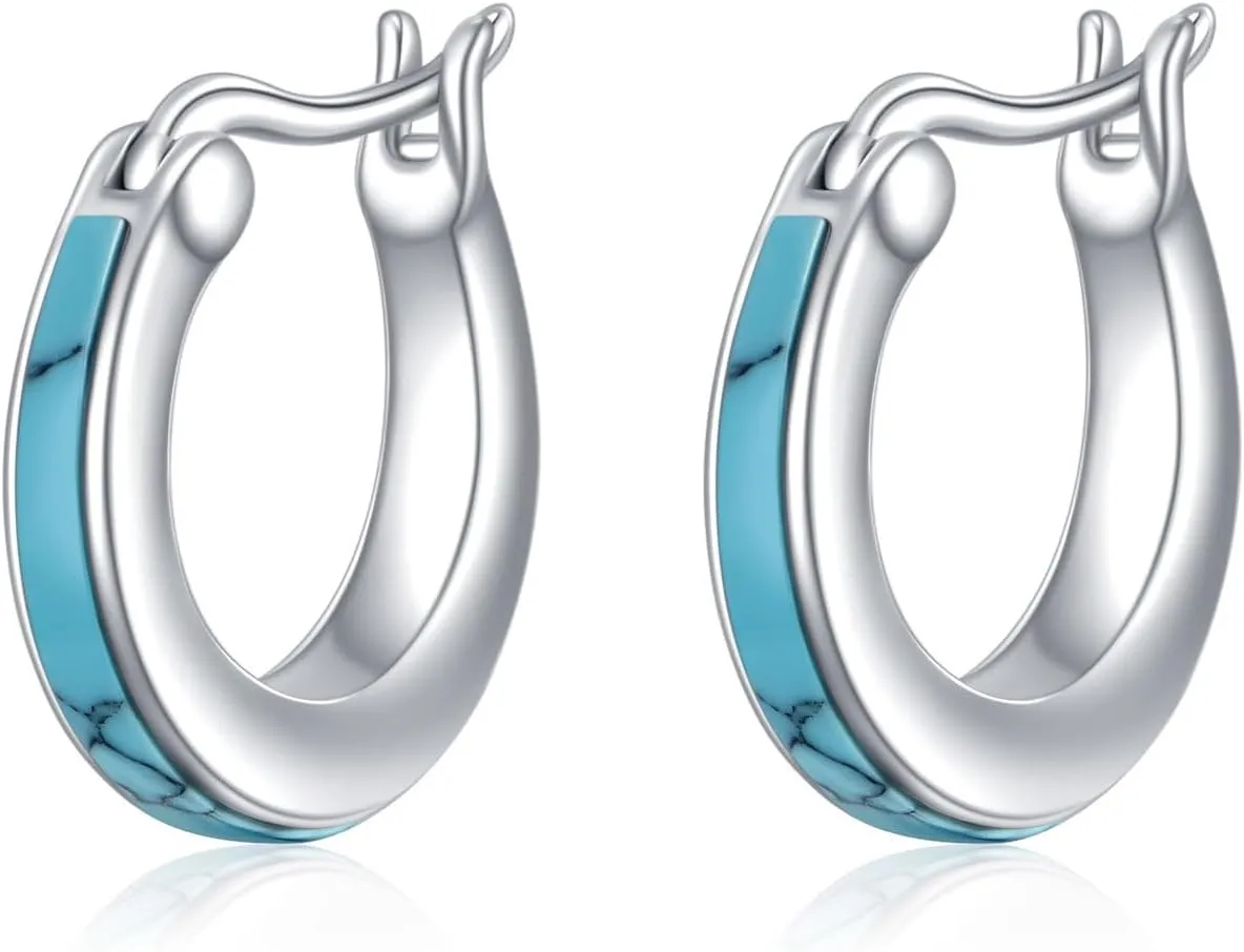Moonstone/Pink Opal/Blue/Abalone Hoop Earrings for Women Sterling Silver Small Hoop Earrings Teardrop Huggie Earrings Jewelry Gifts