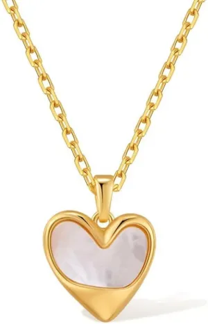 Mother of Pearl Necklace, Gold Heart Necklace for Women, Dainty 18k Gold Plated Pearl Love Pendant Necklaces, Shell Seashell Pearls Preppy Accessories, Minimalist Jewelry Gifts for Mom