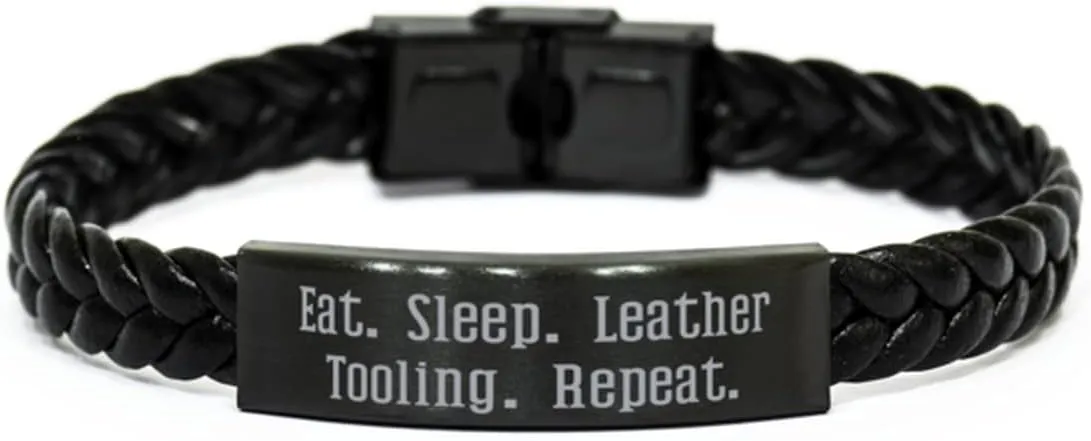 Motivational Leather Tooling Gifts, Eat. Sleep. Leather Tooling. Repeat, Leather Tooling Braided Leather Bracelet from Friends, Gifts for Friends, Friendship Gifts, Gift Ideas for