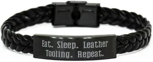 Motivational Leather Tooling Gifts, Eat. Sleep. Leather Tooling. Repeat, Leather Tooling Braided Leather Bracelet from Friends, Gifts for Friends, Friendship Gifts, Gift Ideas for