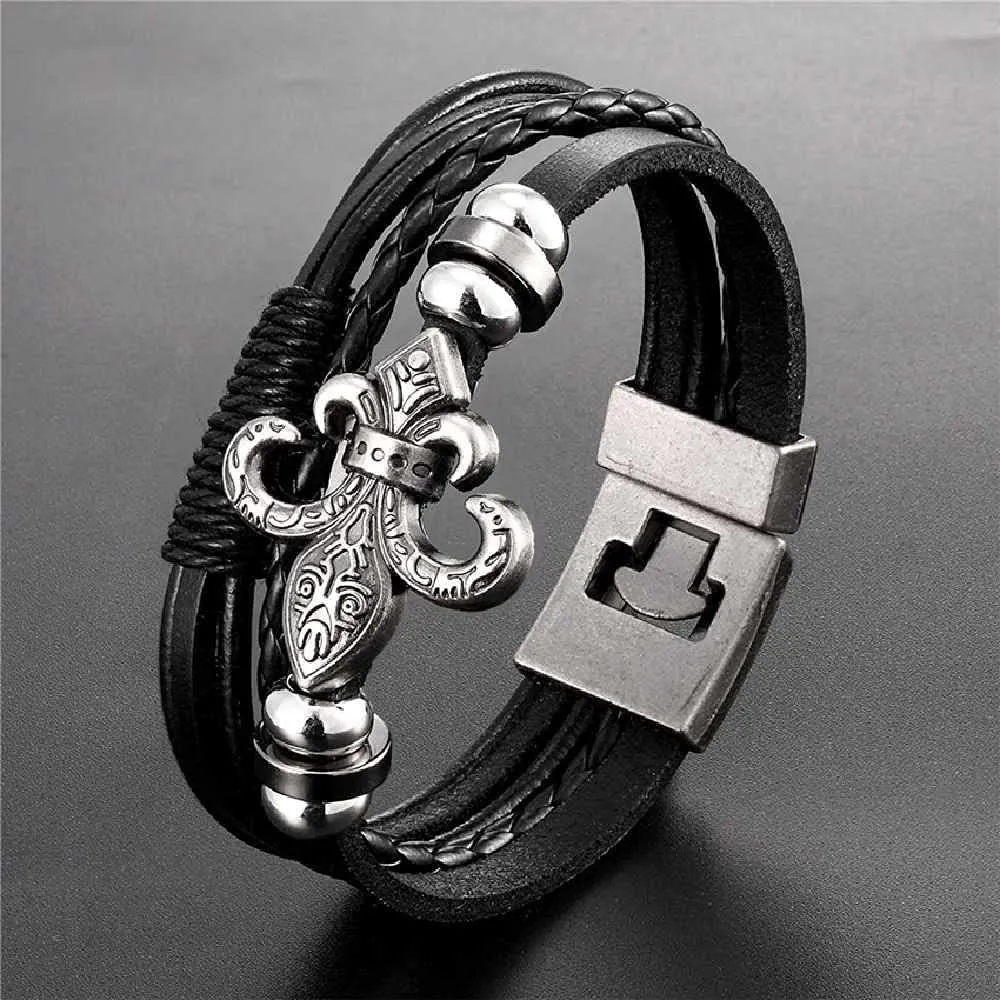 Multi-Layer Woven Leather Bracelet Men's Bracelet Jewelry 21cm/Black