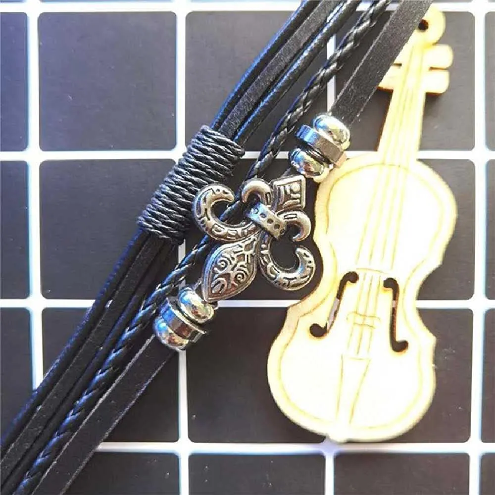 Multi-Layer Woven Leather Bracelet Men's Bracelet Jewelry 21cm/Black