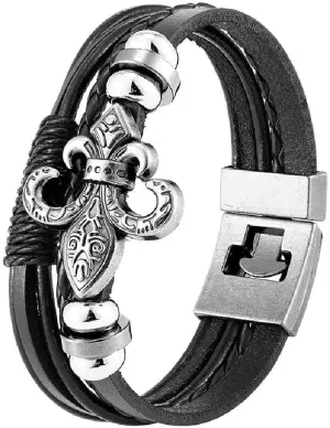 Multi-Layer Woven Leather Bracelet Men's Bracelet Jewelry 21cm/Black
