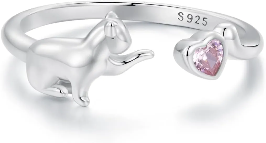 MUNDELL 925 Sterling Silver Cute Dachshund Open Rings Puppy Dog Adjustable Rings for Women Animal Stacking Rings Statement Rings Fine Jewelry