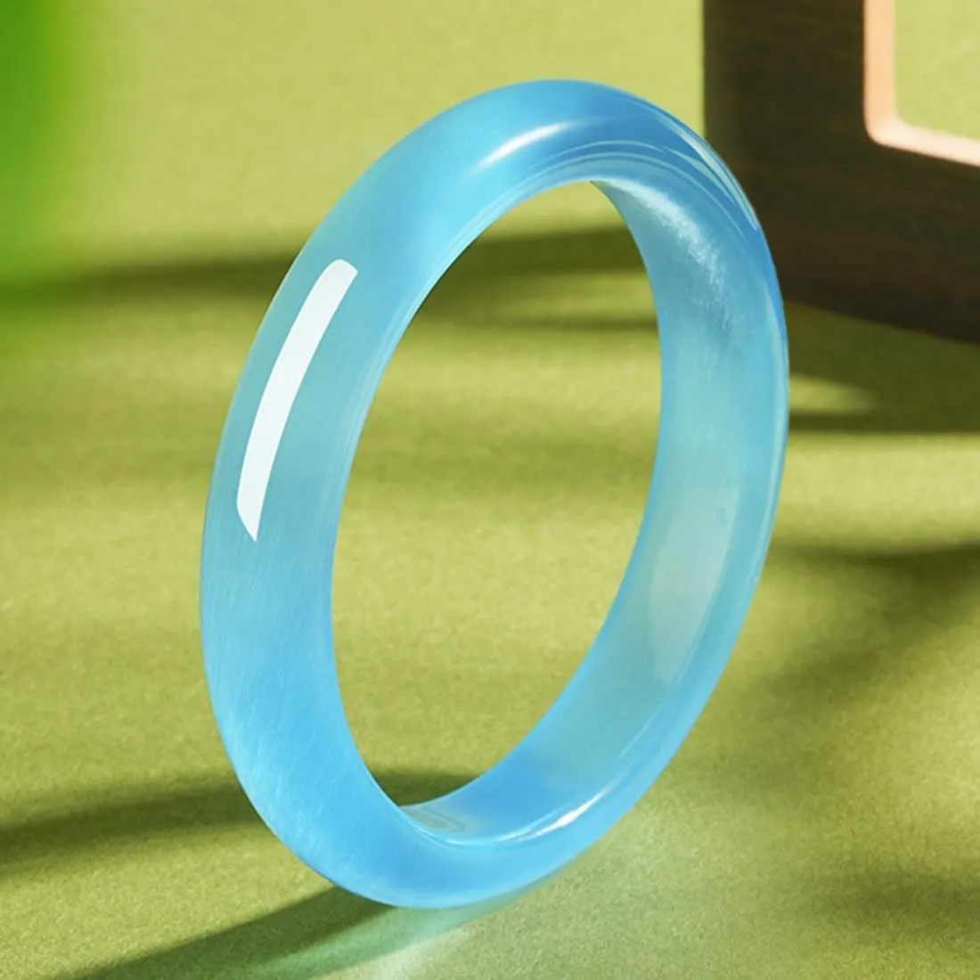 Natural Blue Cat Eyes Gemstone Bangle, Jade Bangle Bracelet for Women Chinese Style Good Luck Gifts