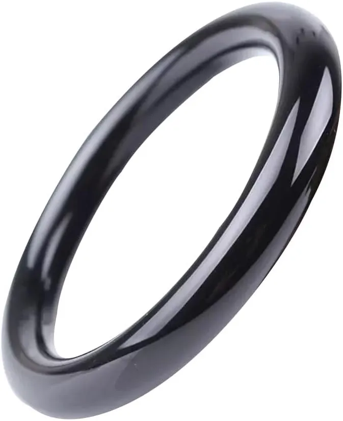 Natural Brazilian black agate jade bracelet, pure black round strip chalcedony bracelet 58-62mm Fengshui Fashion Jade Bangle bracelet For Women Genuine