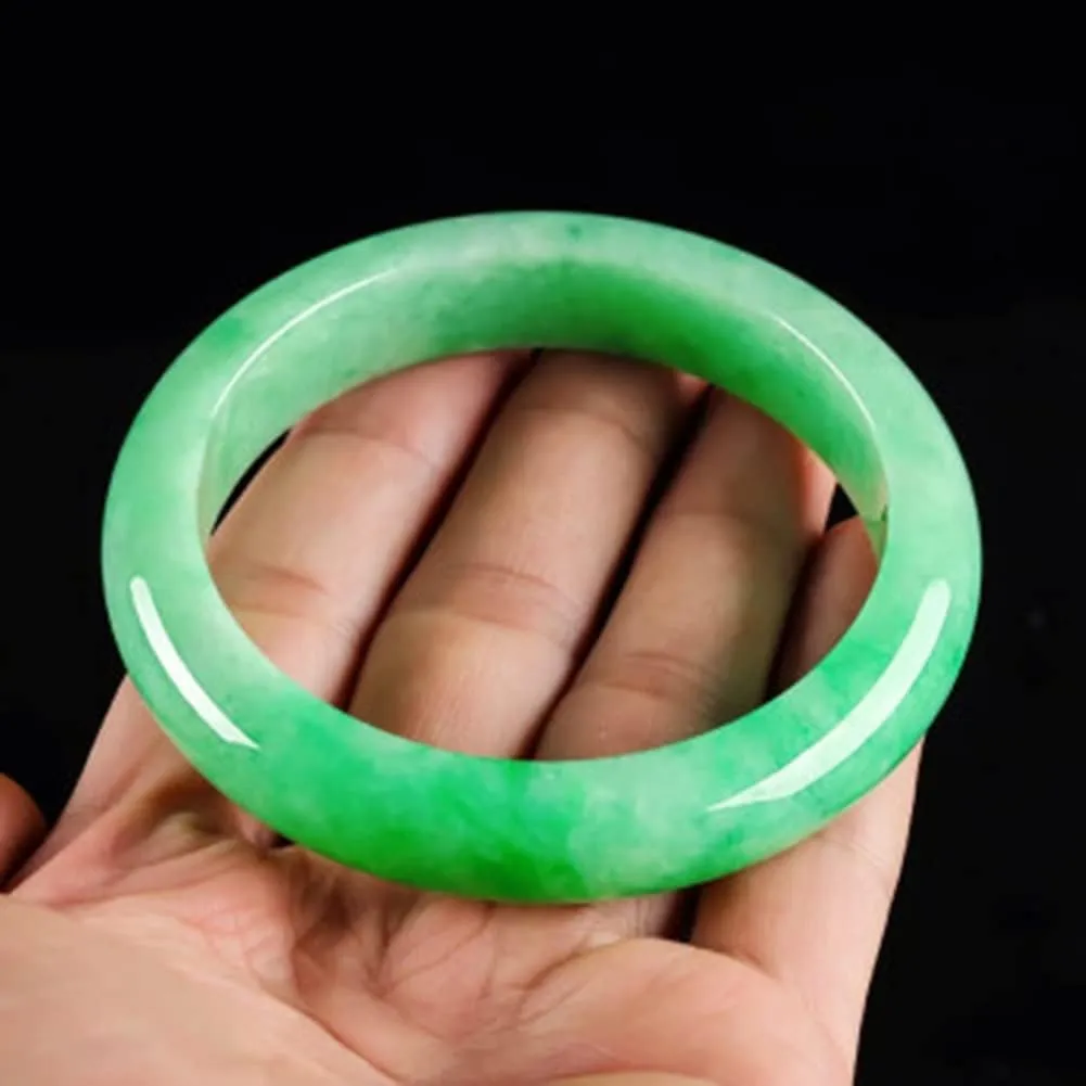 Natural Burmese Green Jade Bangle Bracelet for Women Genuine Jadeite Bangles Jewellery Box with Certificate Gift for Wife (Size : 54mm)