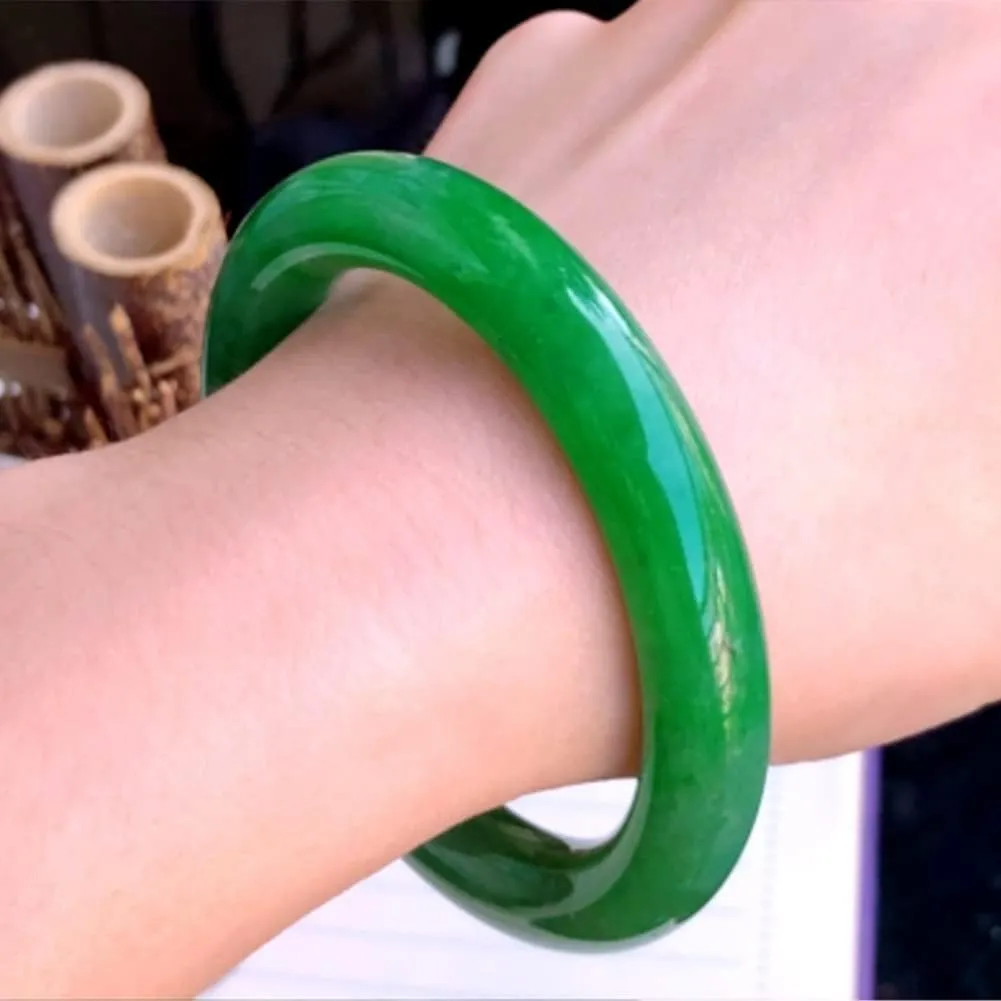 Natural Burmese Green Jade Bangle Bracelet for Women Round Jadeite Bangles Jewellery Box with Certificate Gift for Wife (Size : 64mm)