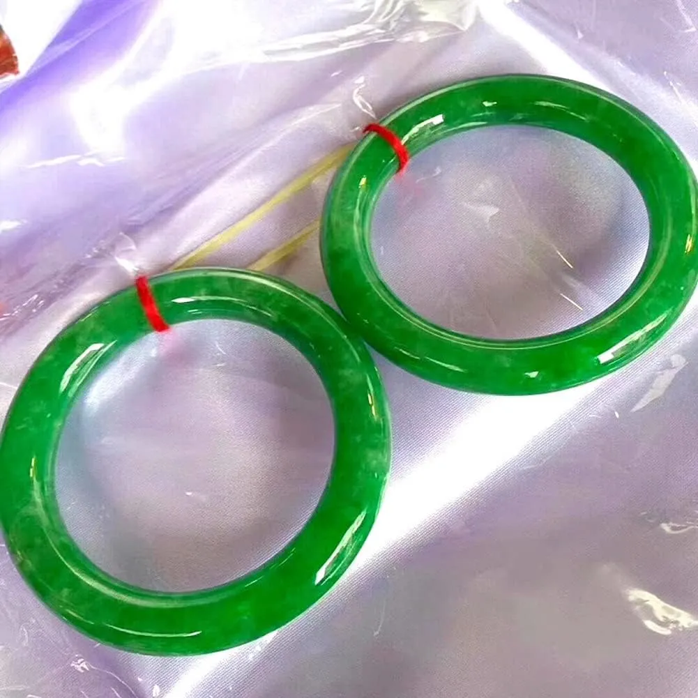 Natural Burmese Green Jade Bangle Bracelet for Women Round Jadeite Bangles Jewellery Box with Certificate Gift for Wife (Size : 64mm)