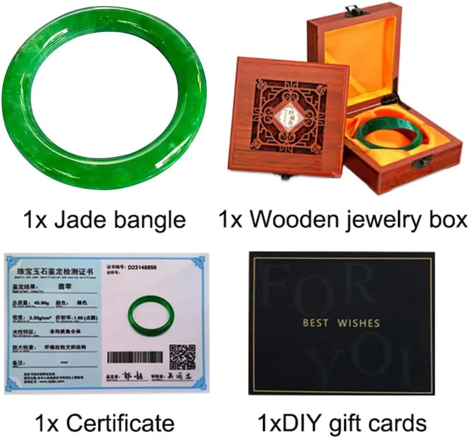 Natural Burmese Green Jade Bangle Bracelet for Women Round Jadeite Bangles Jewellery Box with Certificate Gift for Wife (Size : 64mm)