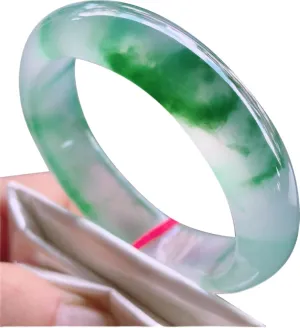 Natural Burmese Jade Bangle Bracelet for Women, Ice Floating Flower Green Jadeite Bangles Jewelry with Certificate (Size : 54mm-55mm)