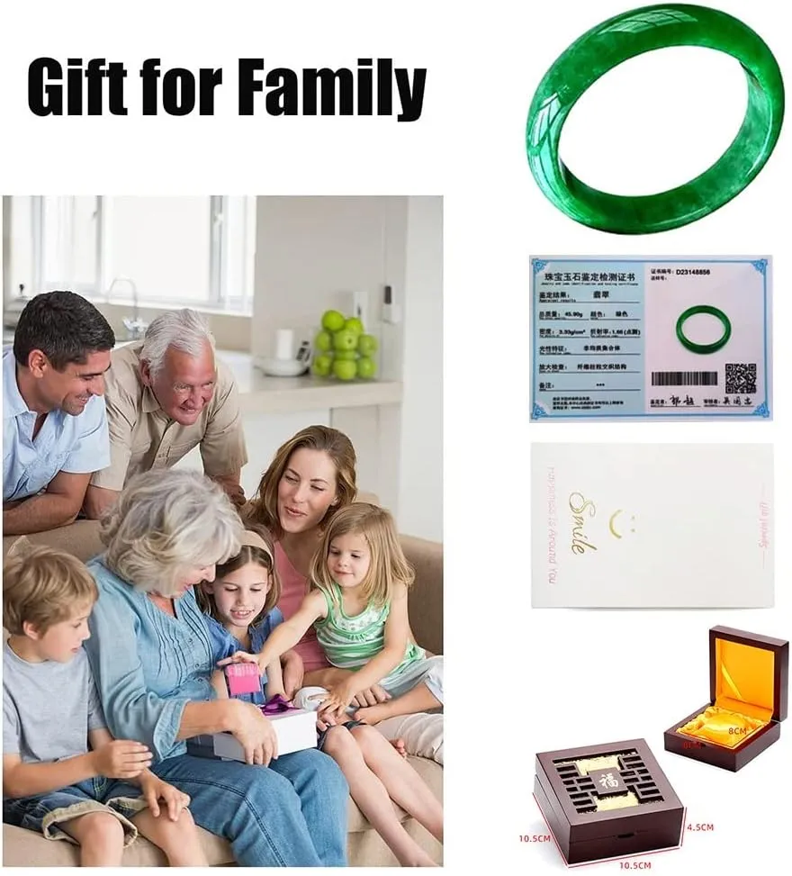 Natural Burmese Jade Bangle Bracelet Full Green Jadeite for Women Jewelry Box with Certificate Gift for Mom (Size : 54mm)